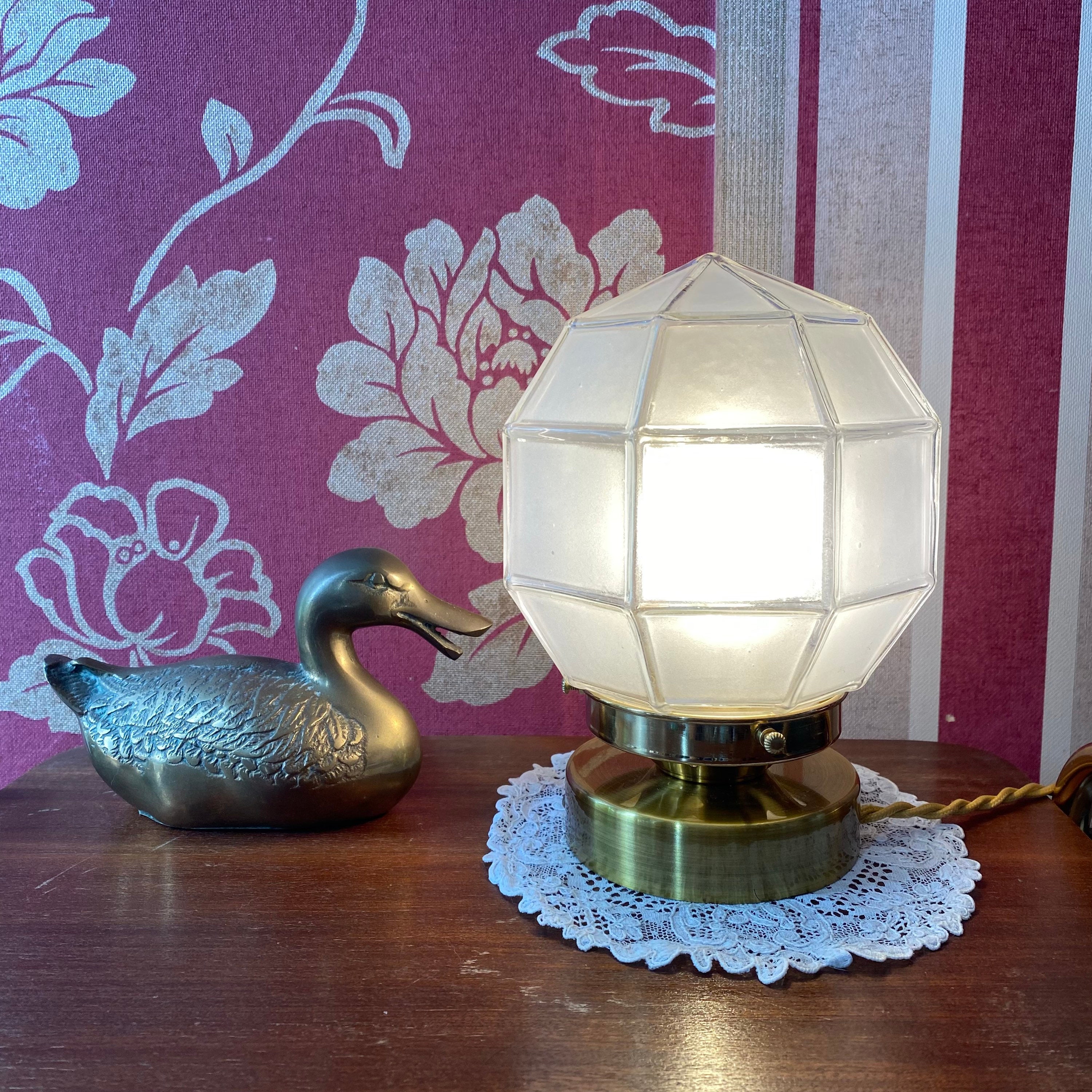 Lampe de Table Style Art Déco en Laiton et Globe Verre Laiteux, Made in France, Home Decor