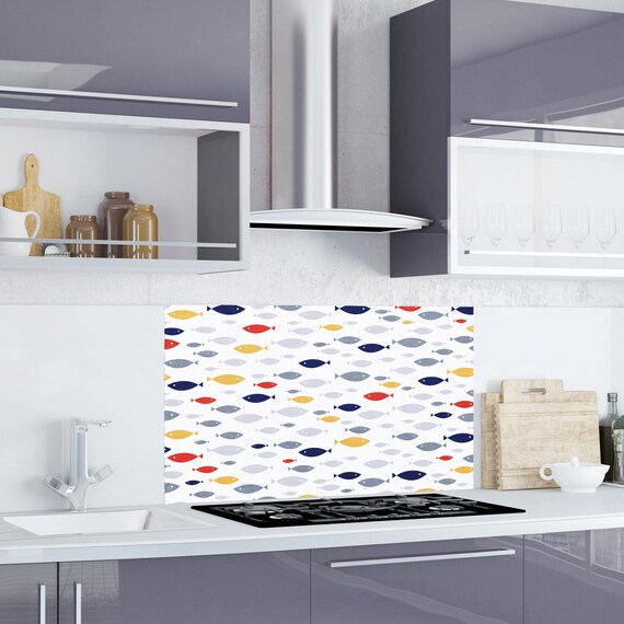 Pop Colour Fish Kitchen Bathroom Splashback Sticker Easy Wipe Removable Kitchen Carrelage Tile Sticker Backsplash Wall Protector