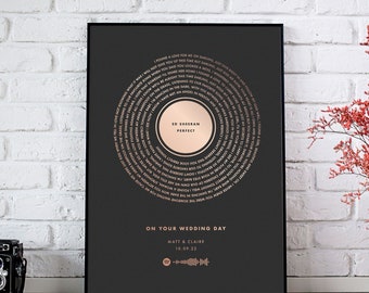 Custom Song Lyrics Print, Custom Foil Wall Art, Gold Copper (First Dance Anniversary)