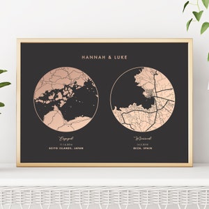 Met Engaged Married Metallic Foil Map Print, Custom Location Map for Wedding Anniversary, Birthday Gift for her and him.
