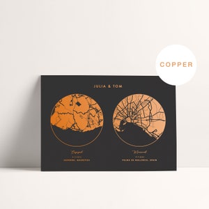Met Engaged Married Metallic Foil Map Print, Custom Location Map for Wedding Anniversary, Birthday Gift for her and him.