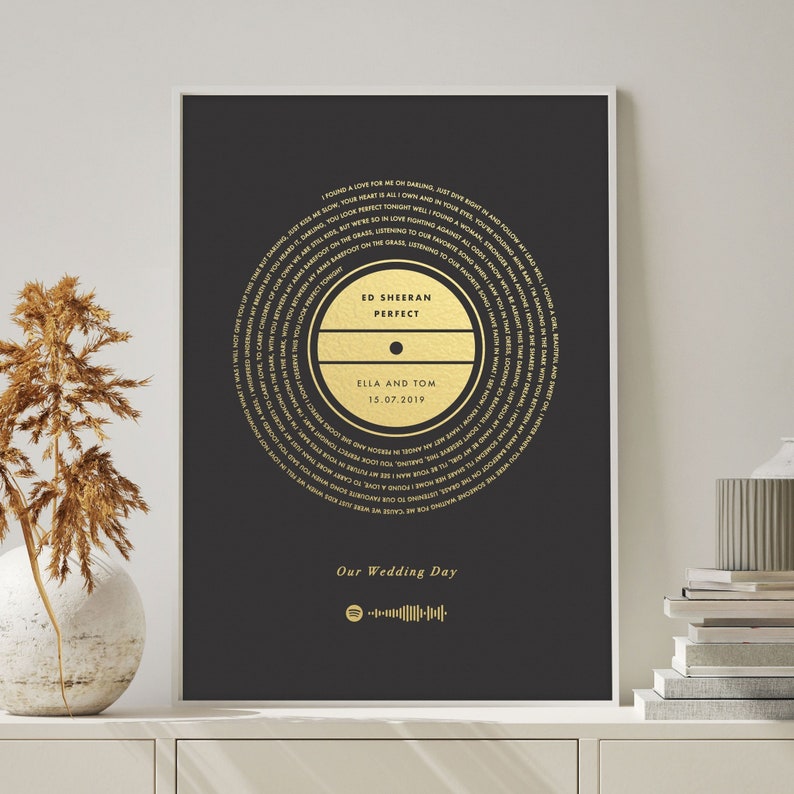 Custom Foil Song Lyrics Print. Golden Record Vinyl Art for Etsy