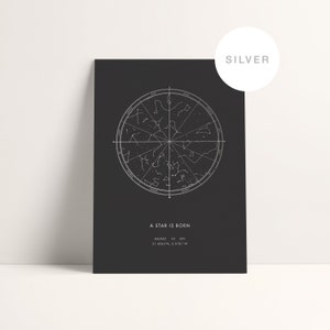 Custom Star Map by date foil print. Personalised night sky to a special occasion making beautiful a anniversary gif, birthday, him & her