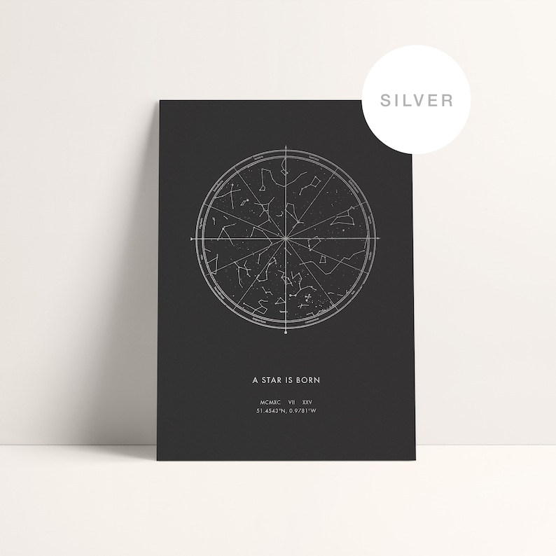 Custom Star Map by date foil print. Personalised night sky to a special occasion making beautiful a anniversary gif, birthday, him & her