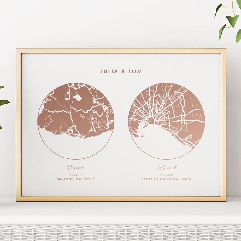 Met Engaged Married Metallic Foil Map Print, Custom Location Map for Wedding Anniversary, Birthday Gift for her and him.