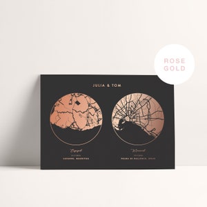 Met Engaged Married Metallic Foil Map Print, Custom Location Map for Wedding Anniversary, Birthday Gift for her and him.
