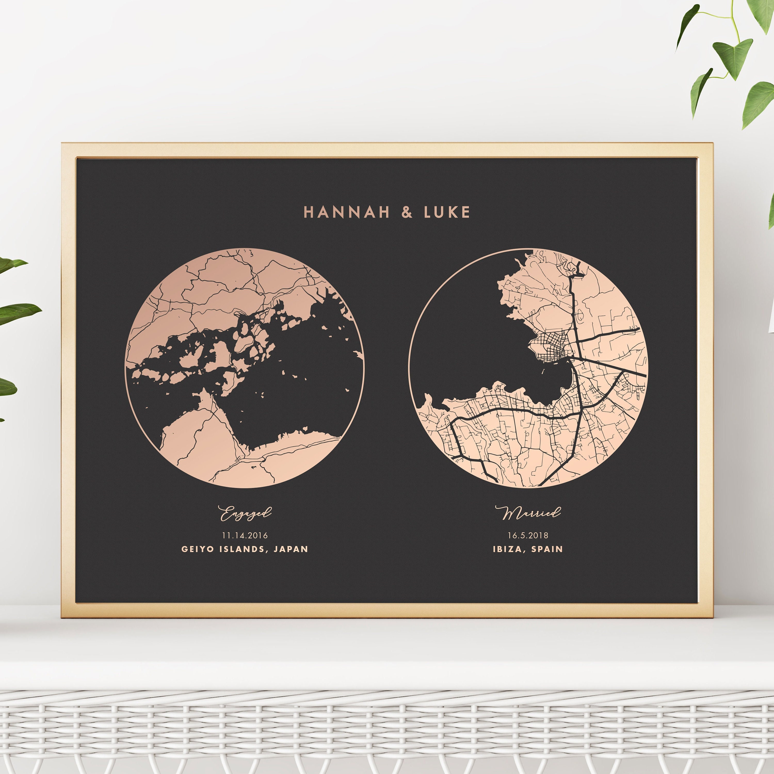 Met Engaged Married Metallic Foil Map Print Custom Location Etsy Uk