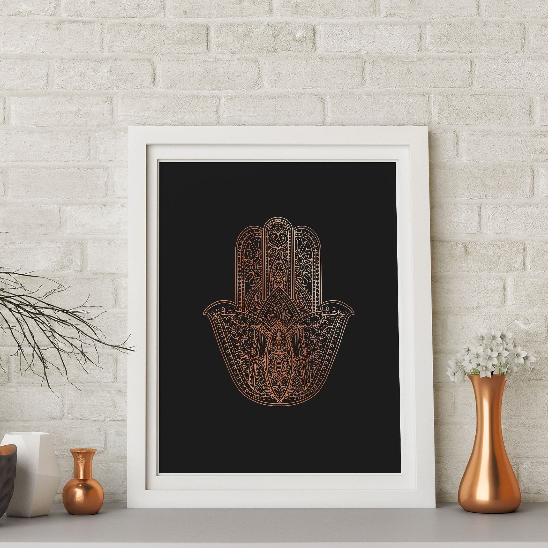 Rose Gold Hamsa Wall Art Foiled Hamsa Hand Cool Poster Black Etsy