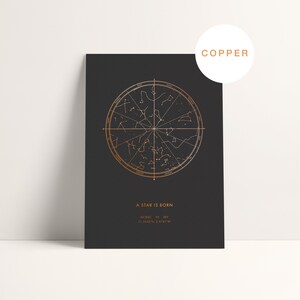 Custom Star Map by date foil print. Personalised night sky to a special occasion making beautiful a anniversary gif, birthday, him & her
