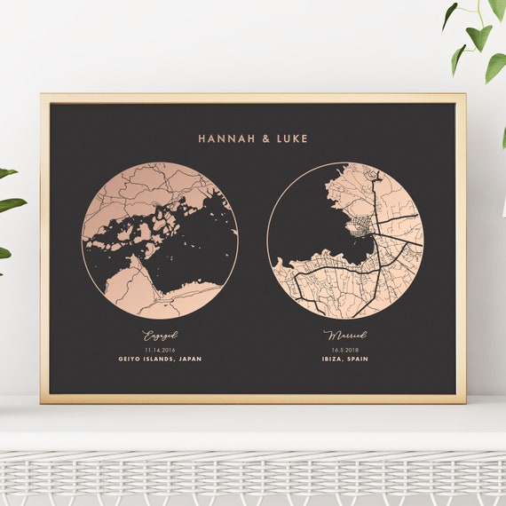 Any Location Custom Map Print, Metallic Foiled Art, Anniversary Wedding New Home Gift