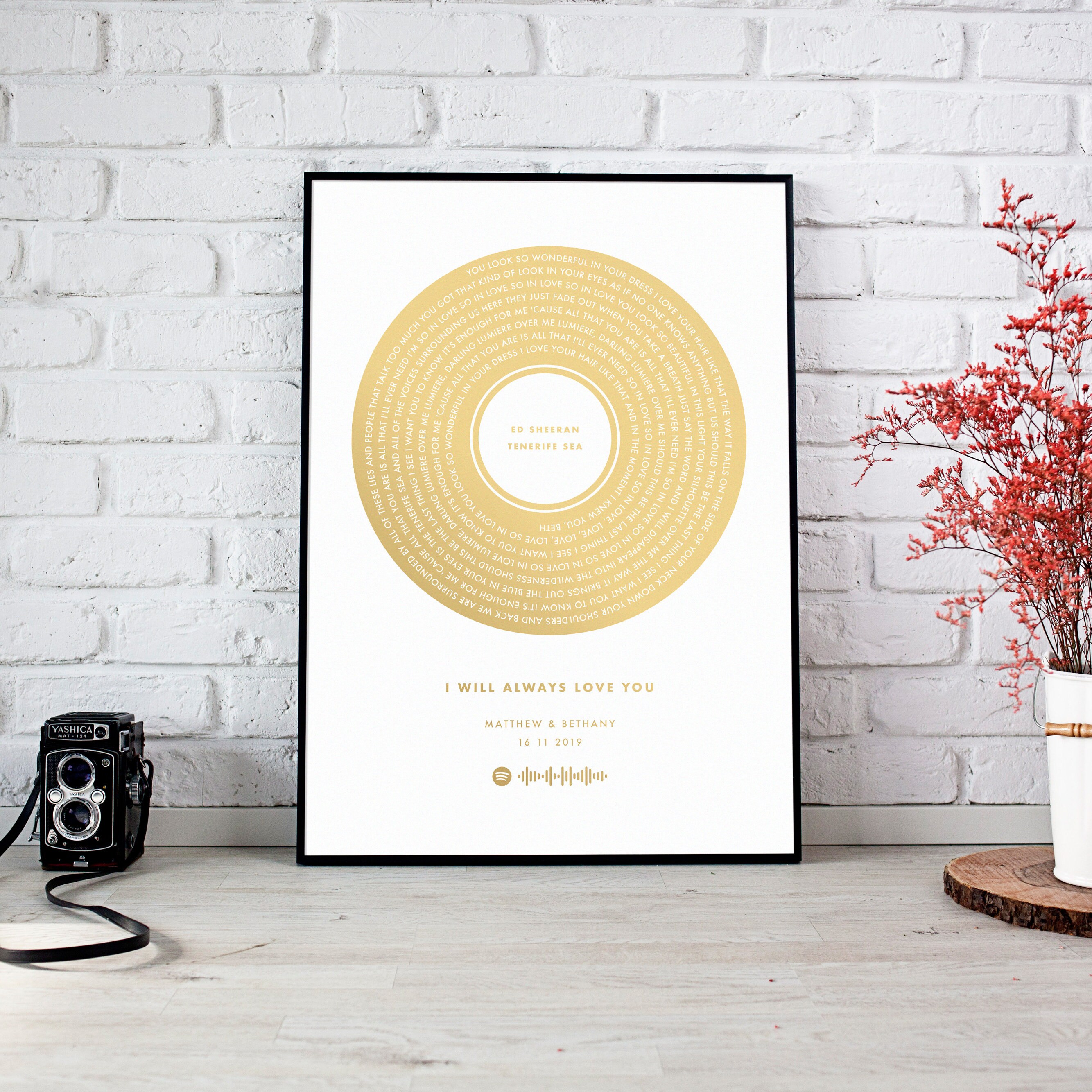 Custom Song Lyrics Wall Art. Metallic Vinyl Print For The First Dance, Wedding For Birthday, Cadeau 