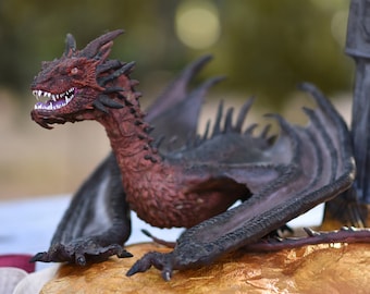 Dragon polymer clay Smaug inspired Sculpture gift Scandinavian dragon Halloween gift Dragon sculpture Fantasy beast Monster polymer clay