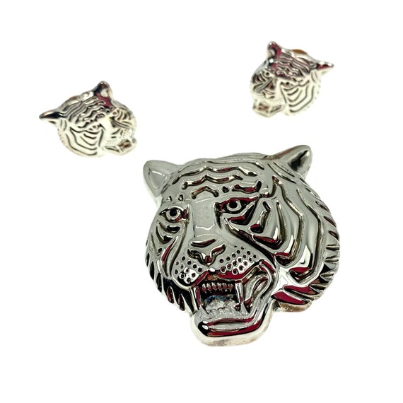 Vintage Tiger Brooch / Pendant and Earrings - Sig… - image 1