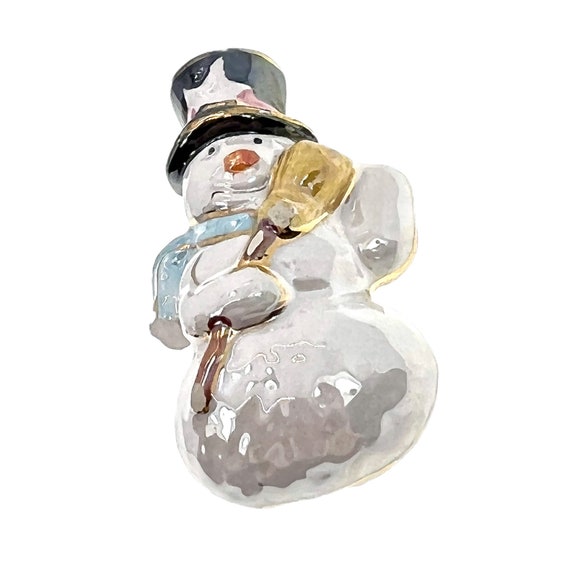 Ceramic Snowman Pin / Vintage Christmas Jewelry - image 5