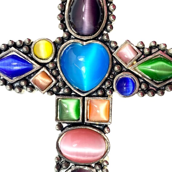 Multi Color Cabochon Cross Pendant / Vintage Jewe… - image 8