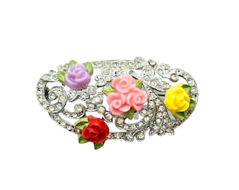 Vintage Floral Brooch - Romantic Wedding Jewelry - Rhinestones
