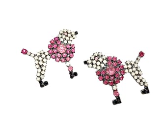 Pink Poodle Earrings - Retro - Swarovski Crystal Rhinestones
