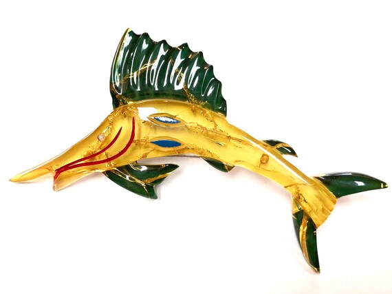Vintage Lucite Swordfish Brooch - Hand Painted - 1