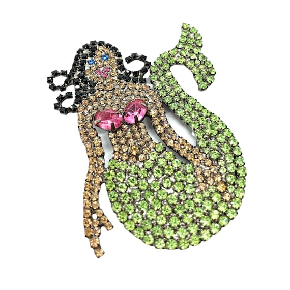 Retro Mermaid Brooch - von Walhof - Vintage Rhine… - image 5