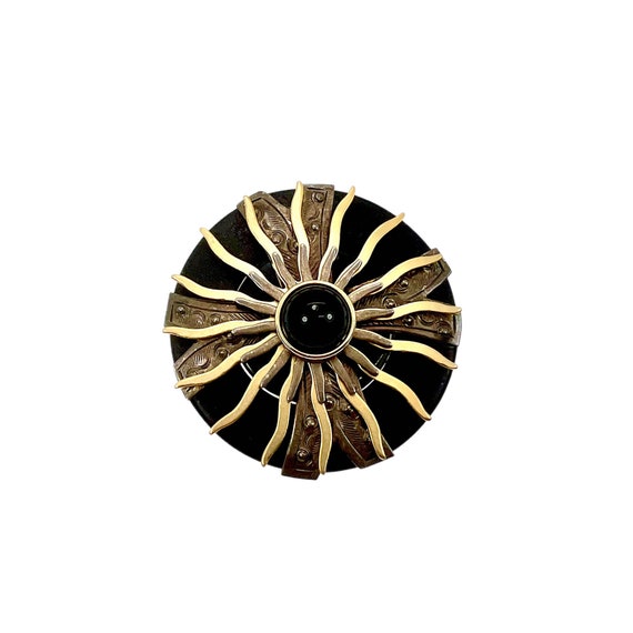 Steampunk Style Vintage Sunburst Brooch / 90s Jew… - image 1