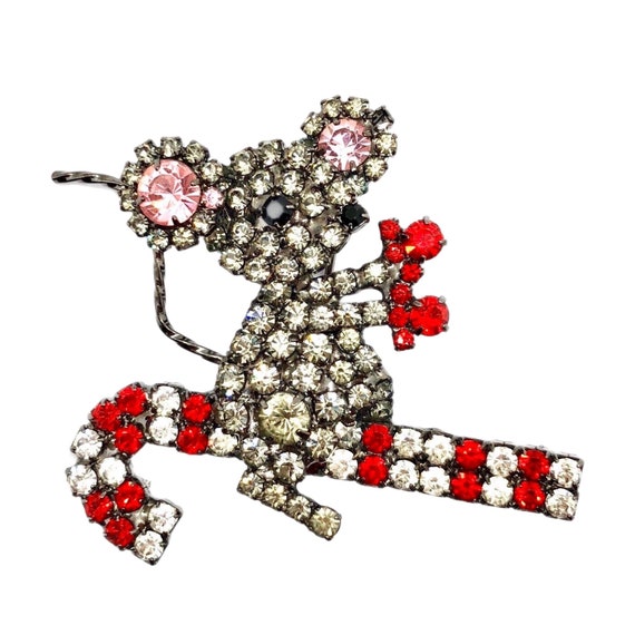 Christmas Mouse on Candy Cane - Swarovski Crystals - image 2
