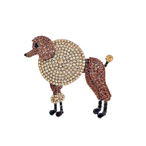 Poodle Dog Brooch - Champagne Color Rhinestones