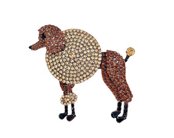 Poodle Dog Brooch - Champagne Color Rhinestones