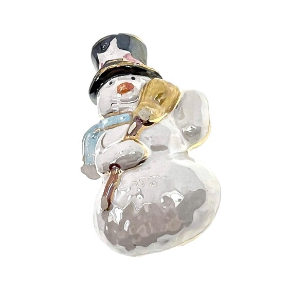 Ceramic Snowman Pin / Vintage Christmas Jewelry - image 4