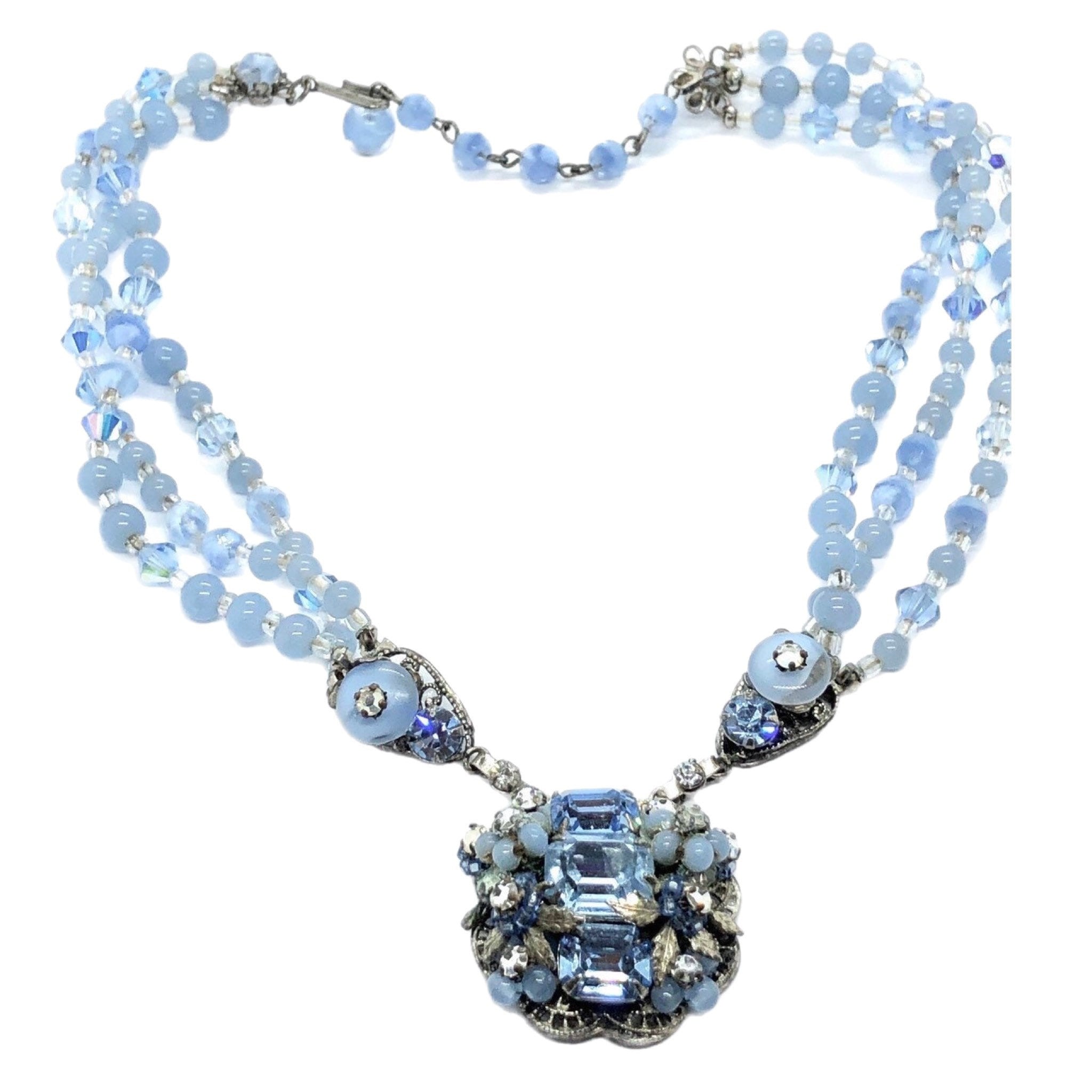Blue Glass Necklace Rhinestones - 1940s Hollywood Glam - Etsy