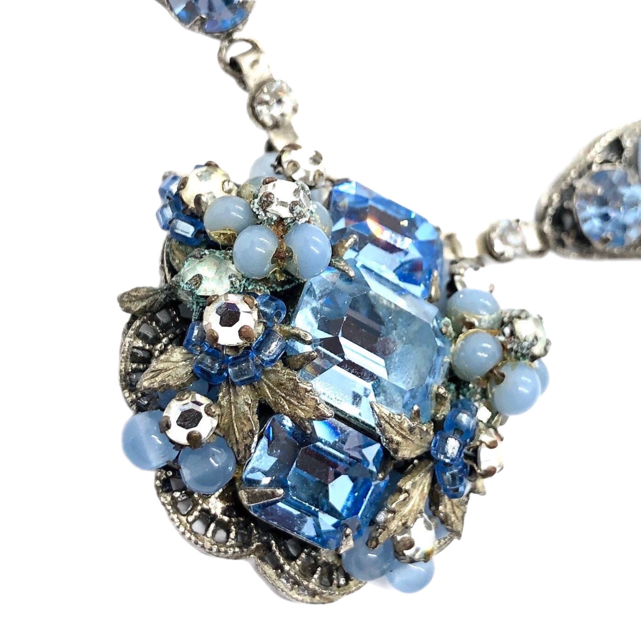 ★VINTAGE HOLLYWOOD★ Crystal n Ball Necklace_VH2435NE003M Blue Glass Necklace Rhinestones - 1940s Hollywood Glam - Etsy