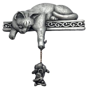 Kitty Cat Brooch with Angry Mouse Pin - Signed J.J.