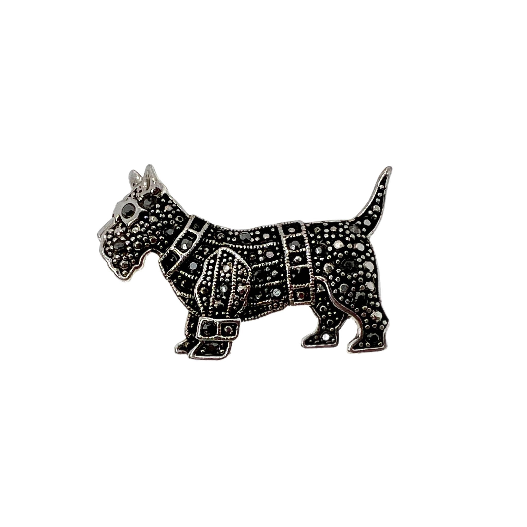 Scottish Terrier Pin / 90s Dog Jewelry / Vintage Marcasite