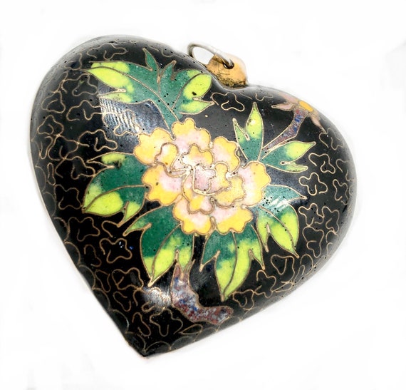 Cloisonné Heart Pendant - Gorgeous Boho Vibrant O… - image 3