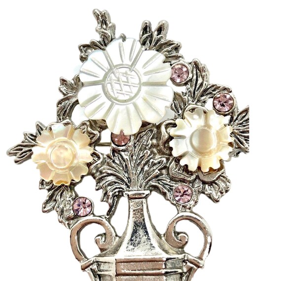 Flower Vase Brooch - Vintage Mother of Pearl Pin - image 5