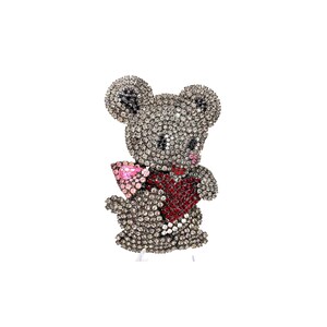 Teddy Bear Brooch / Holding Heart - Valentine Bear Pin