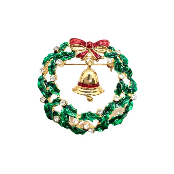 Christmas Wreath Pin - Glitzy Xmas Bell