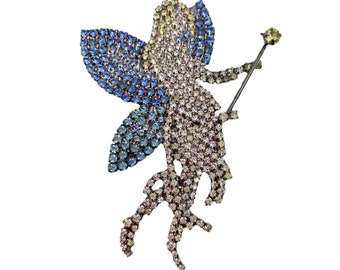 Broche de hada con diamantes de imitación / Broche vintage con diamantes de imitación