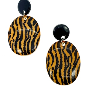 Tiger Print Earrings / 80s Jewelry / Vintage