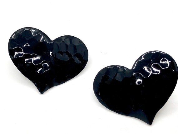 Black Heart Earrings - Vintage 90s Super Cute - image 4