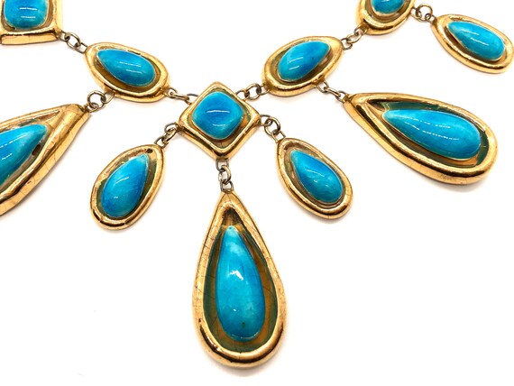 Gorgeous Boho Vintage Gold & Turquoise Ceramic Ne… - image 6