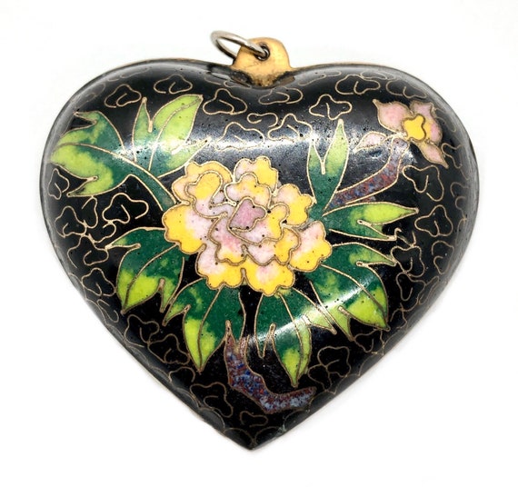 Cloisonné Heart Pendant - Gorgeous Boho Vibrant O… - image 1