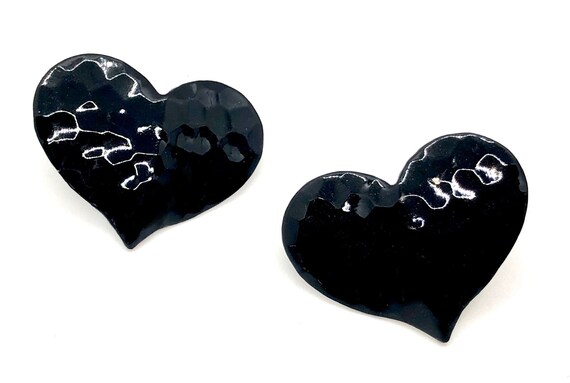 Black Heart Earrings - Vintage 90s Super Cute - image 3