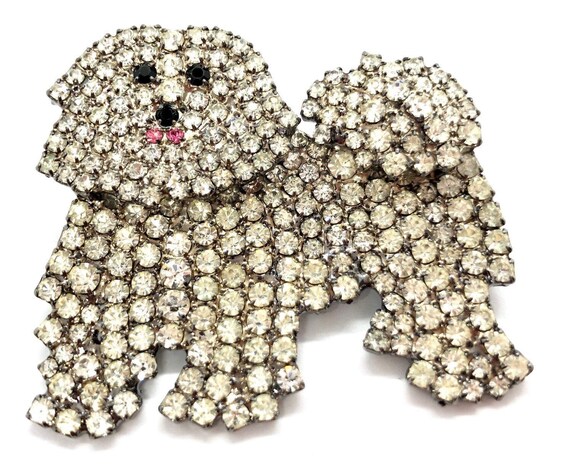 スワロフスキー　Dog Swarovski Crystal Maltese Dog Brooch - B & M Von Walhof - Etsy