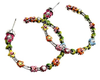 Blumen Ohrringe / Vintage 90er Jahre Schmuck / Emaille