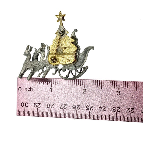 Vintage Santa in Sleigh Brooch / Christmas Jewelry - image 10