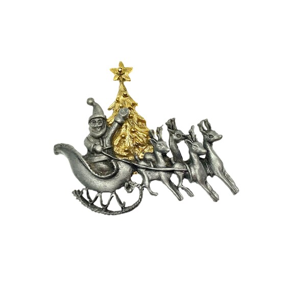 Vintage Santa in Sleigh Brooch / Christmas Jewelry - image 6