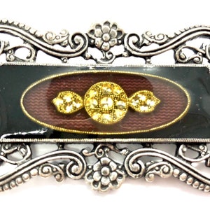 Marcasite Enamel Brooch - Vintage 1980s / Victorian Style