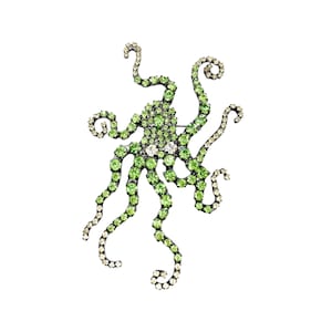Green Octopus Pin / Brooch - Swarovski Crystal - von Walhof - Cephalopod