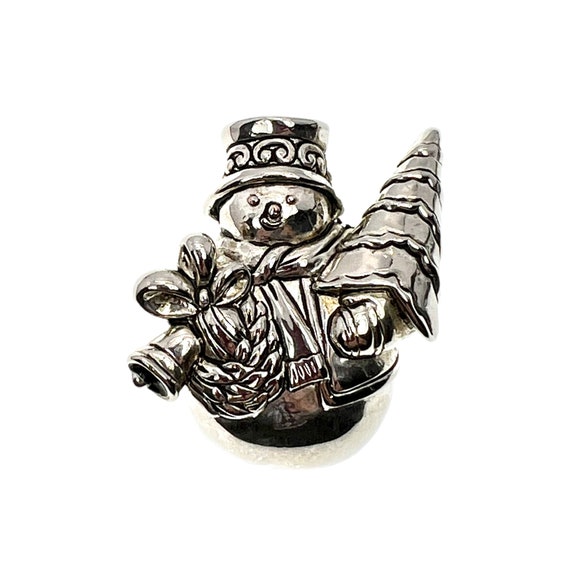 Silver Snowman Brooch / Pendant / Holiday Jewelry - image 1