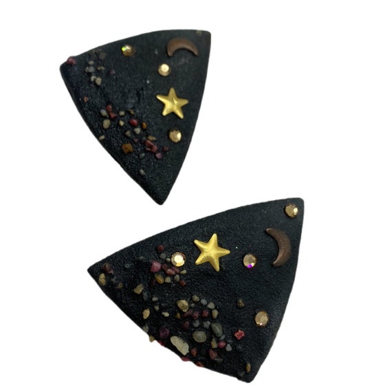 Black Vintage Earrings / Moon & Stars - image 3